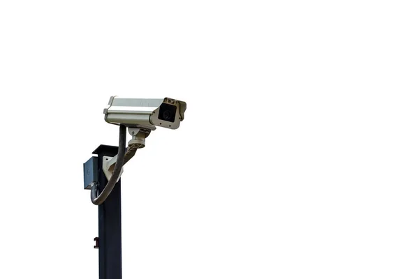 Kamera Nadzoru Słup Białym Tłem — Zdjęcie stockowe