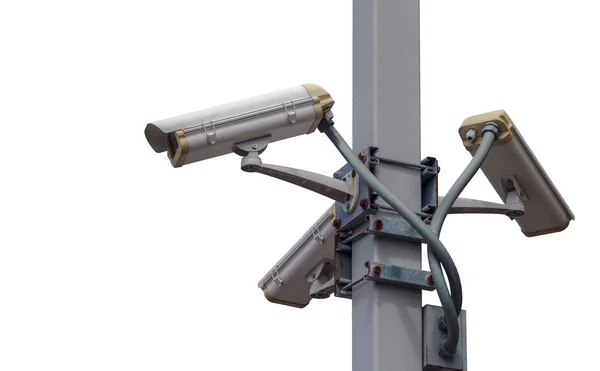 Surveillance Camera Pole White Background — Stock Photo, Image