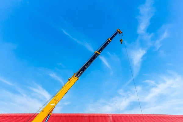 Hook Cranes Concept Selective Focus Construction Blue Sky — Stock Photo, Image