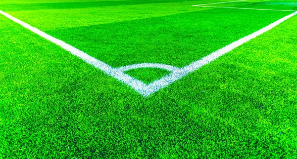 White line at the corner of the football field, artificial grass — Stock Photo, Image