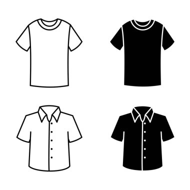 Gömlek uzun kol, giysi doğrusal Icons set. Vektör anahat simgeleri beyaz arka plan, ince çizgi stilleri üzerinde elbise.
