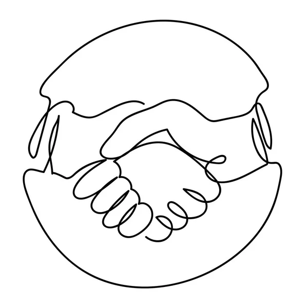 Vector Voor Handshake Icon Cirkel Continu Een Lijntekening Zwart Wit — Stockvector