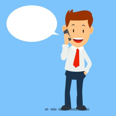 Mutlu işadamı sohbet, iş akıllı telefon kullanarak adam akıllı telefon - vektör illüstrasyon iş kavramı için kullanın.