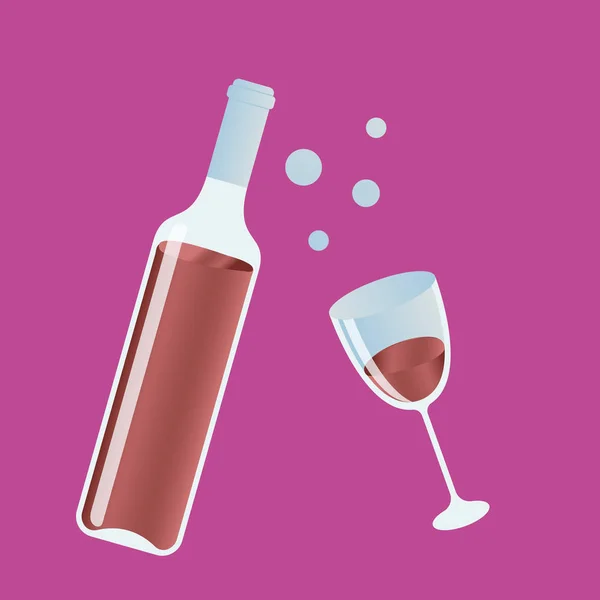 Opened Red Wine Bottle Filled Wine Glasses Violet Background Vector — Stock Vector