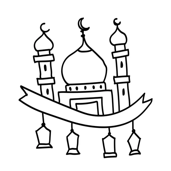 Kézzel Rajzolt Mecset Lámpás Iszlám Koncepció Vektoros Rajz — Stock Vector