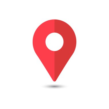 Kırmızı PIN konumu simgesi. ikonik sembolü, Saydamlık ızgarası. Vektör ikonik tasarım.