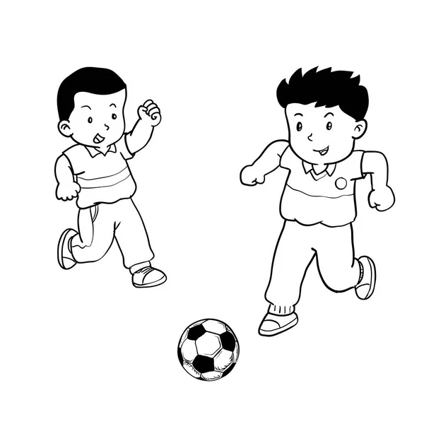 Meninos Desenhados Mão Jogando Futebol Crianças Jogando Futebol Isolado Fundo — Vetor de Stock