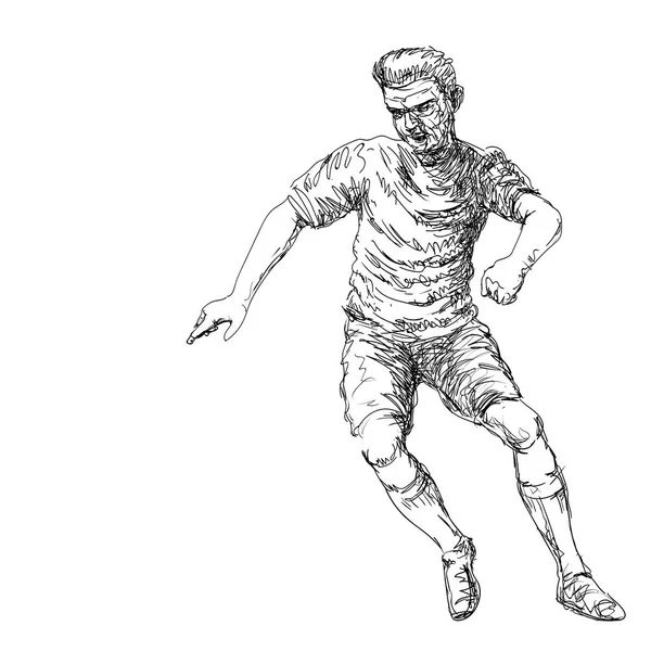 Hand Ritning Fotbollsspelaren Sparkar Boll Handritad Vektor Illustration — Stock vektor