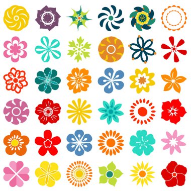 Çiçekler beyaz zemin üzerine izole kümesi kümesi renkli çiçek simgesi - düz vektör çizim.