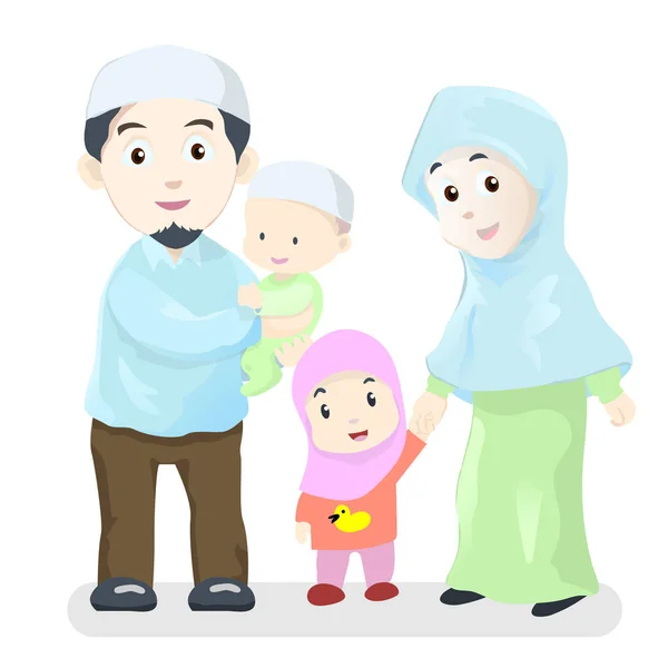 Happy Muslim Family Vector Kartun Muslim Karakter Keluarga Ditetapkan Orang - Stok Vektor