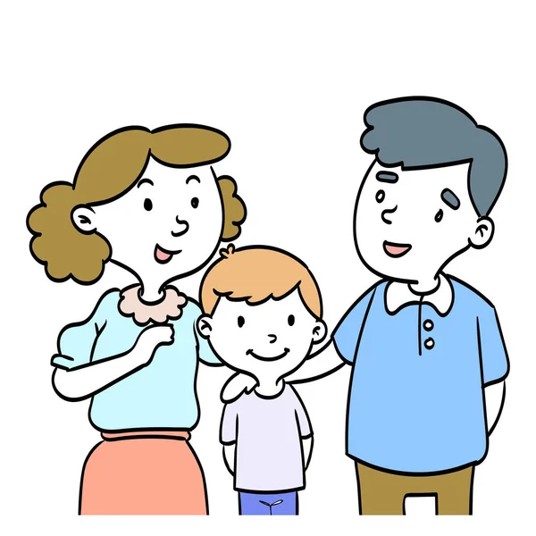 Mano Dibujada Familia Feliz Padre Madre Hijo Hija Diseño Personajes — Vector de stock