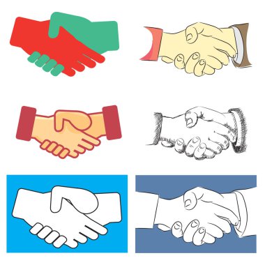 Shake el, iş sözleşmesi kümesi. Ortaklık kontur sembolleri. El sıkışma logo kavramları. Tokalaşırken - vektör çizim.