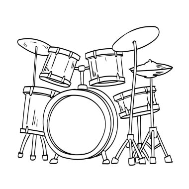 Davul çizimi, göl kenarında beyaz arka planda - elle çizilmiş illüstrasyon.