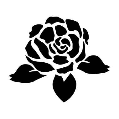 Black Rose siluet, siyah çiçek gül, siyah ve beyaz Isolated beyaz arka planda - vektör çizim.