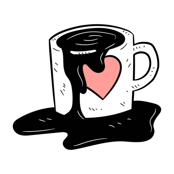 白い背景の上のコーヒー カップから分離されたコーヒーをこぼすベクトル Illustratio — ストックベクタ