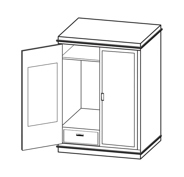 Открытый Шкаф Изолированный Белом Фоне Простая Линейная Векторная Иллюстрация — стоковый вектор