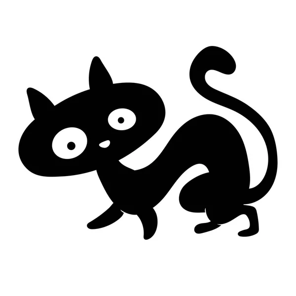 Gato Negro Aislado Sobre Fondo Blanco Estilo Dibujos Animados Para — Archivo Imágenes Vectoriales