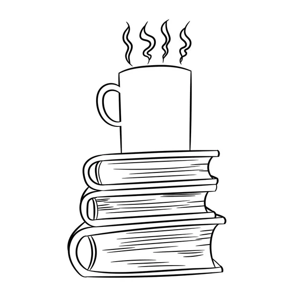 Café Quente Filhote Livros Ilustração Vecter Desenhado Mão —  Vetores de Stock