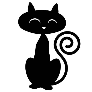 Kara kedi Isolated beyaz arka planda karikatür tarzı Cadılar Bayramı kavramı, vektör çizim için