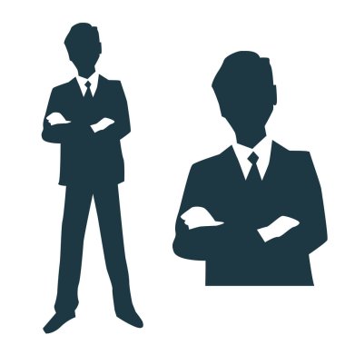 Siluet işadamı el çarpı işareti, zafer, kazanan, başarı için iş kavramı. Vektör çizim.