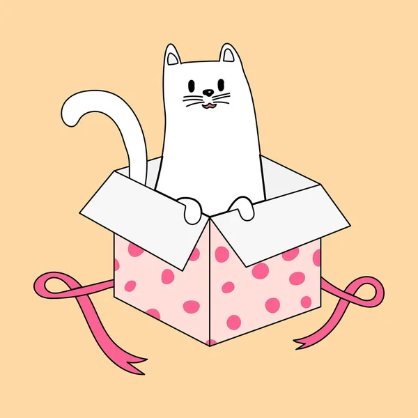 Kat Doos Van Gift Kitten Een Kartonnen Doos Ziet Uit — Stockvector