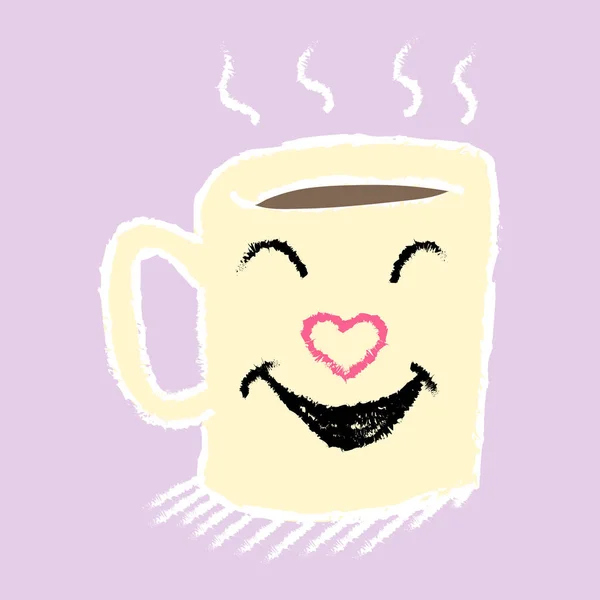 Απομονωθεί Καρτούν Φλυτζάνι Του Καφέ Ζεστό Χαμόγελο Άσπρο Φόντο Καρτούν — Διανυσματικό Αρχείο