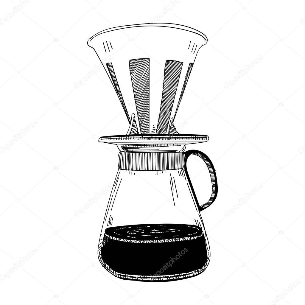Hand drip coffee simple line vector, isolate on white background - Vector iconic design.