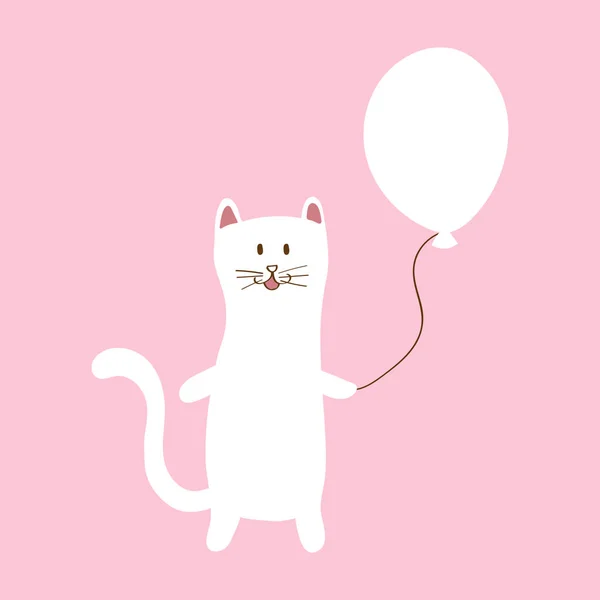 Schattige Witte Kat Met Een Bedrijf Een Witte Ballon Characterdesign — Stockvector