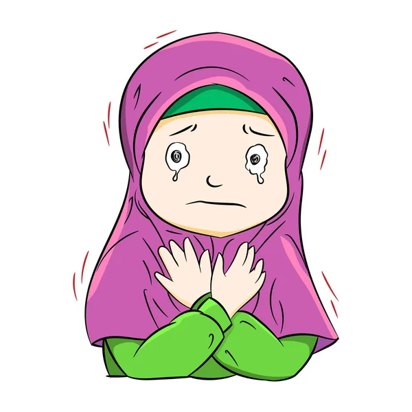 Ilustrasi Menangis Gadis Muslim Terisolasi Pada Latar Belakang Putih Ilustrasi - Stok Vektor