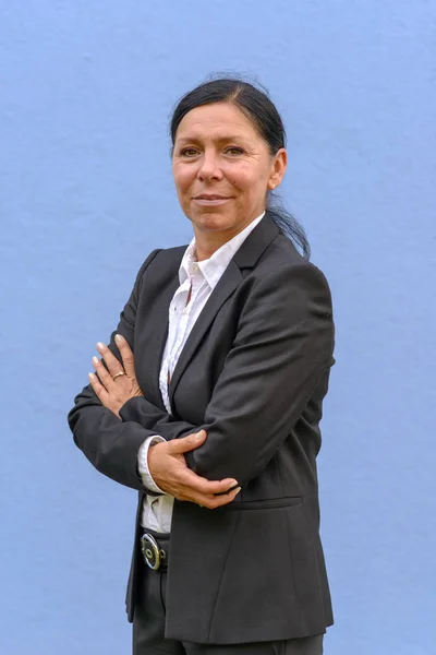 One Mature Adult Woman Wearing Black Suit White Undershirt Front — Stock Photo, Image