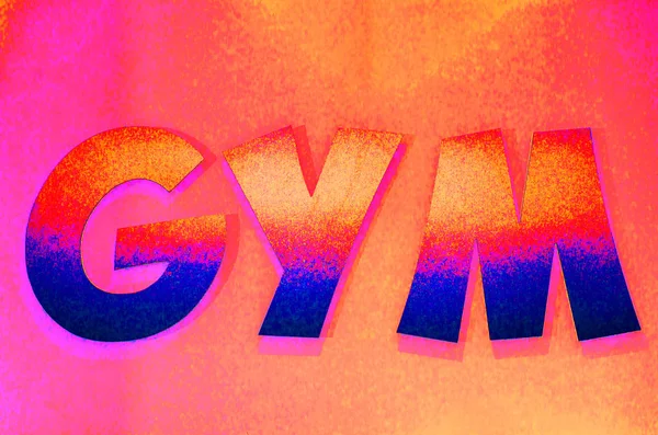 Colorful Gym Sign Capital Letters Red Background Funny Decorations — Stock Photo, Image