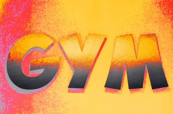 Colorful Gym Sign Capital Letters Yellow Background Funny Decorations — Stock Photo, Image