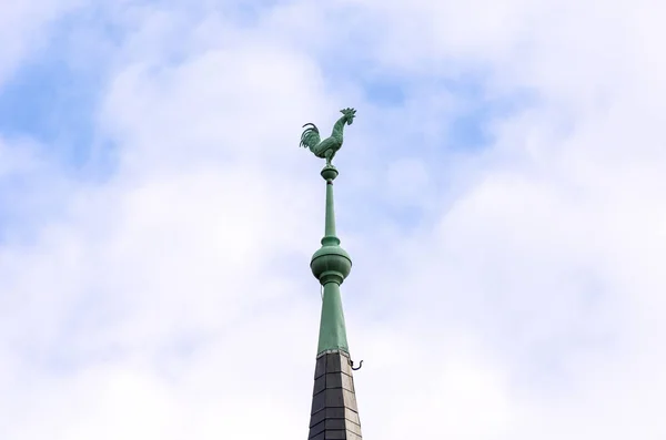 Bir horoz tarafından surmounted bir çatı üzerinde Uzun kiremitli kule — Stok fotoğraf