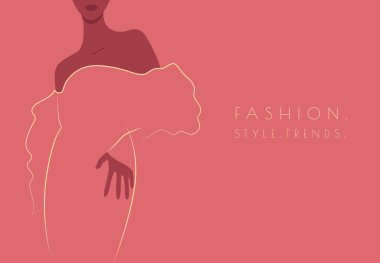 Moda illüstrasyonu, elbiseli kadın, güzel stil kadını.