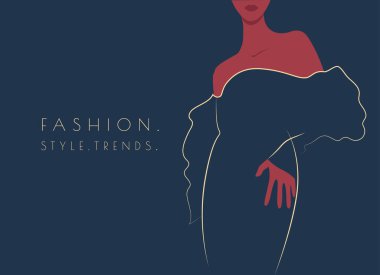 Moda illüstrasyonu, elbiseli kadın, güzel stil kadını.
