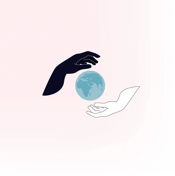 Illustration Von Händen Schwarz Weiß Kein Rassismus Plakat Die Welt — Stockvektor
