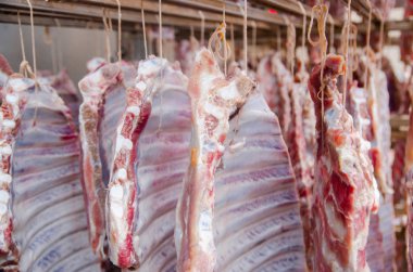 Domuz eti. Füme lezzetleri üretim hattı. Sosis ürünleri sanayi imalatı. Smokehouse et ürünleri.