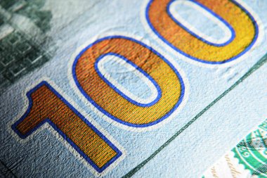 Dolar ABD kapatın. Makro doku dolarlık banknot bir parçası. YTL banknot doku. 100 Amerikan Doları makro.