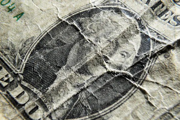 Dolar Usa Detail Staré Otlučené Pomačkané Bankovky Makro Textura Fragmentu — Stock fotografie