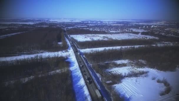 Cars on the winter highway from a height — Stock Video