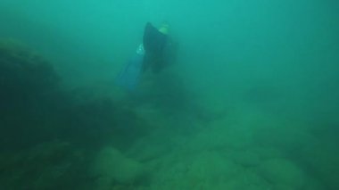 Dalgıç su altında yüzüyor