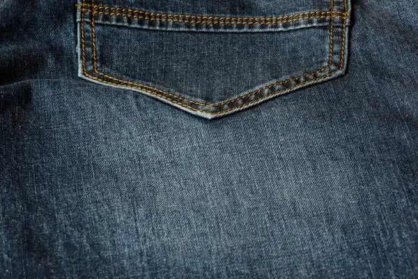 Nahaufnahme Einer Blauen Jeans Mit Orangefarbenen Nähten Großaufnahme — Stockfoto