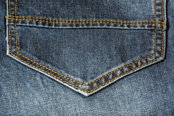 Close Piece Blue Jeans Orange Stitches Pocket Close — Stock Photo, Image