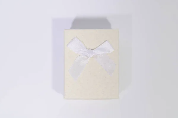 Creamy White Gift Box White Background — Stock Photo, Image