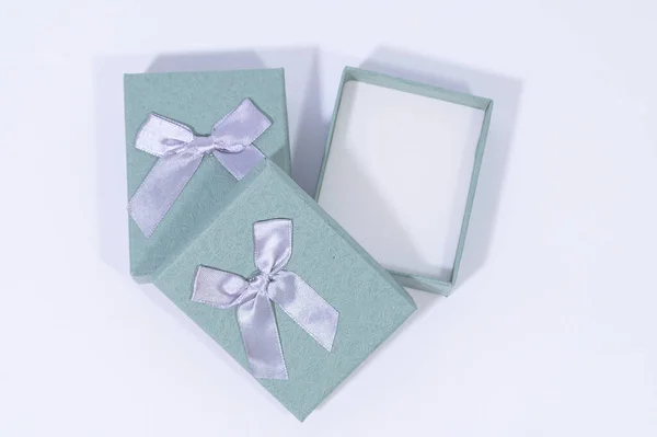 Blue Green Gift Box White Background — Stock Photo, Image