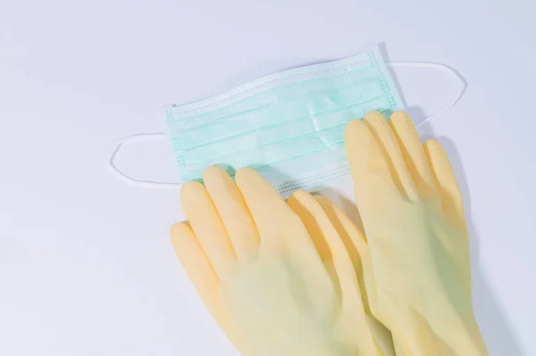 Latex Gloves Protective Mask Coronavirus Covid — Stock Photo, Image