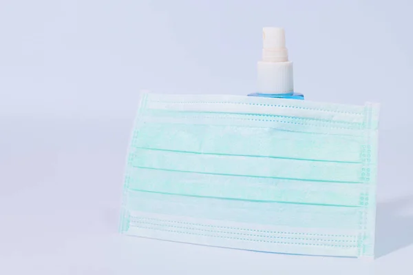 Máscara Sanitária Com Álcool Gel Para Lavar Mãos Prevenir Coronavírus — Fotografia de Stock