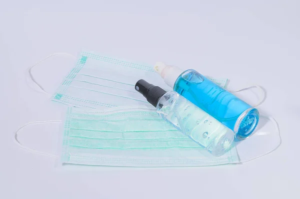 Hygienemaske Mit Alkohol Gel Zum Händewaschen Verhindert Coronavirus Oder Covic — Stockfoto