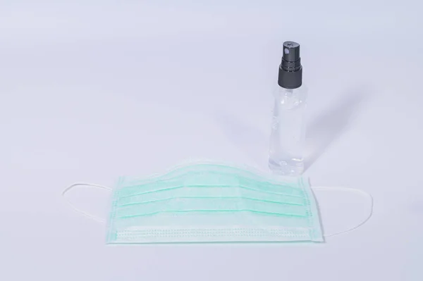 Hygienemaske Mit Alkohol Gel Zum Händewaschen Verhindert Coronavirus Oder Covic — Stockfoto