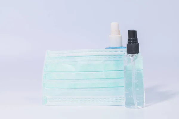 Máscara Sanitária Com Álcool Gel Para Lavar Mãos Prevenir Coronavírus — Fotografia de Stock